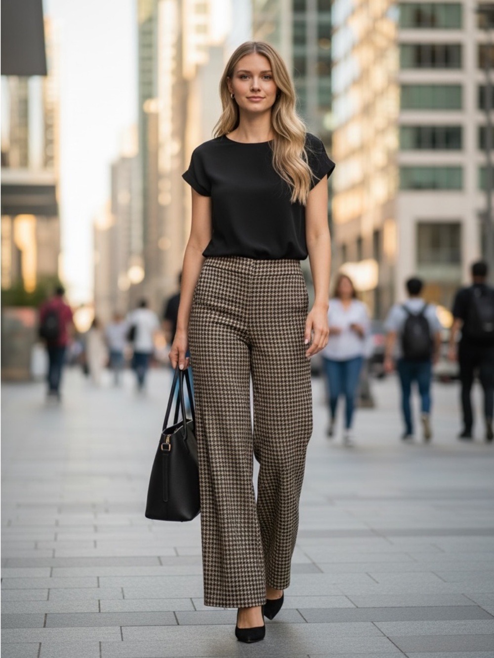 7Th Avenue New York & Company Jersey Houndstooth Brown Trousers Pants Size M